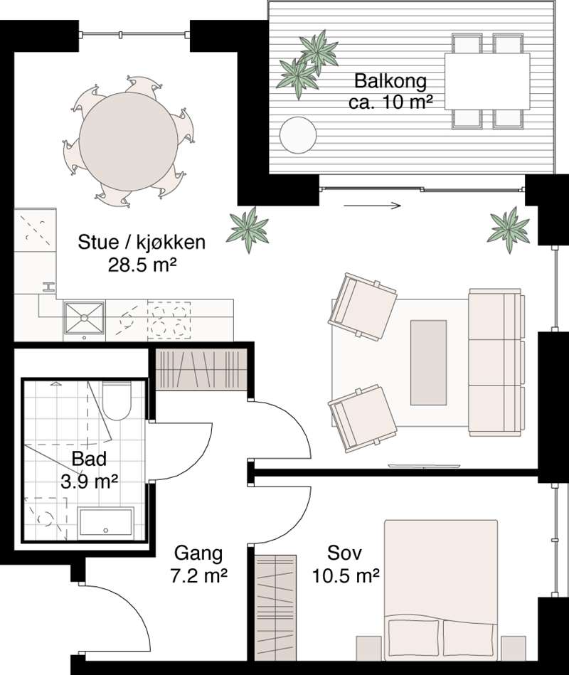 Alternativ planløsning 2-roms